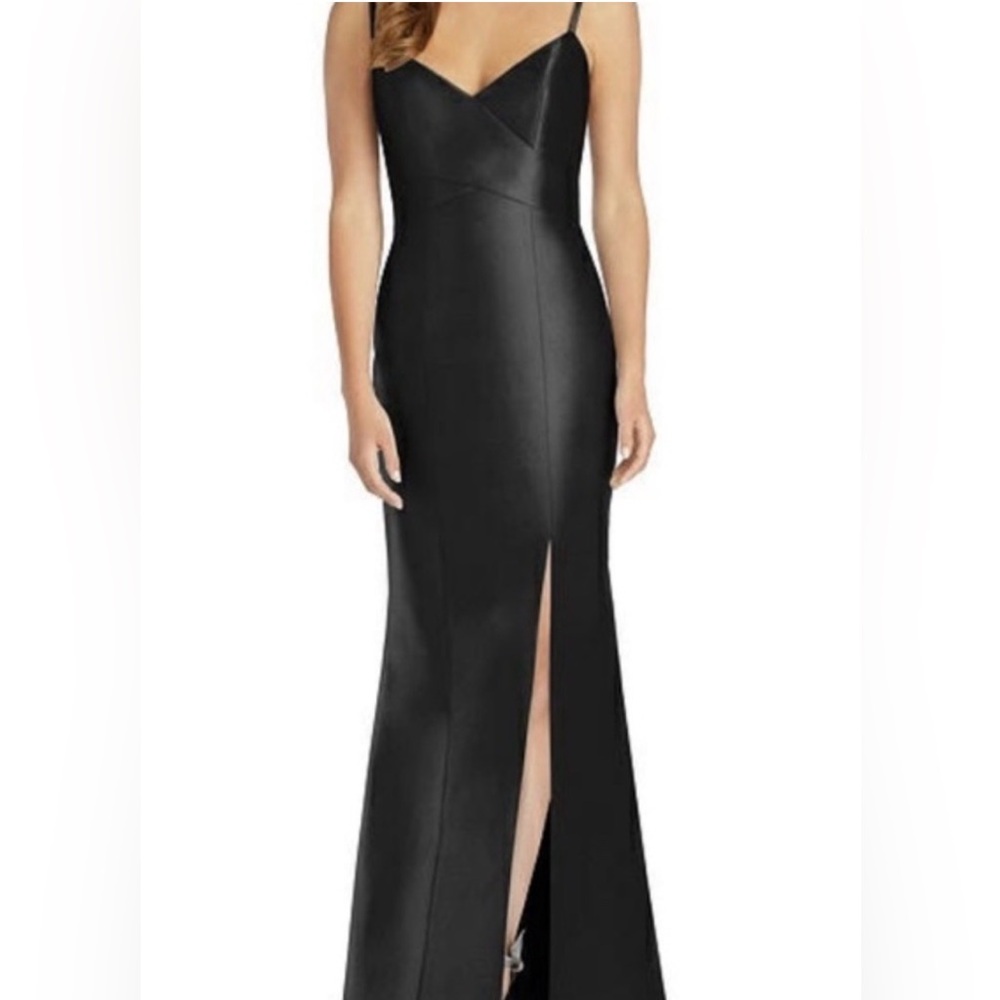 NWT ALFRED SUNG Trumpet Black Maxi Dress with Front Slit Prom Wedding Gala